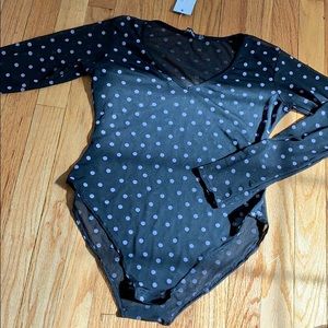 Black and white polka dot sheer bodysuit
